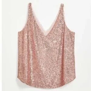 NWT Loft Pink Sequin V-Neck Shell Tank Top Size Small Petite
